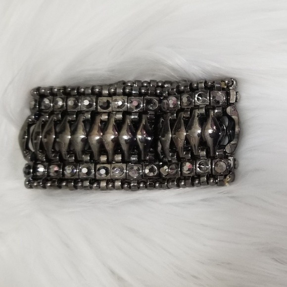 Pewter & Rhinestone Embellished Elasticized Cuff - Picture 2 of 2